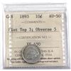 Image 1 : 10-cent 1893 Flat Top 3, Obverse 5 ICCS Certified AU-50. *Scarce Obverse*
