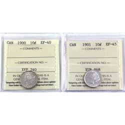 10-cent 1900 ICCS EF-40 & 1901 ICCS EF-45. 2pcs