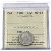 Image 1 : 10-cent 1902 ICCS Certified MS-63. A well centered coin with Satin Finish.