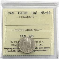 10-cent 1902-H ICCS Certified MS-64. A bright lustrous Coin.