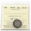 Image 1 : 10-cent 1903-H ICCS Certified AU-55! Light to medium tones over lustrous fields.