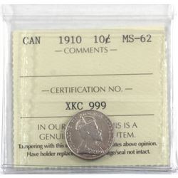 10-cent 1910 ICCS Certified MS-62.