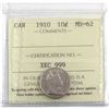 Image 1 : 10-cent 1910 ICCS Certified MS-62.