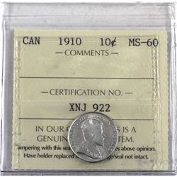 10-cent 1910 ICCS Certified MS-60.