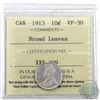 Image 1 : 10-cent 1913 Broad Leaves ICCS Certified VF-30. A nice mid-grade example of this tough variety.