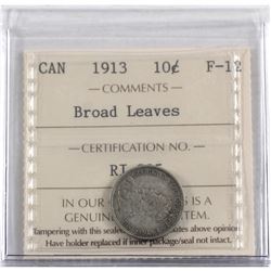 10-cent 1913 Broad Leaves ICCS Certified F-12.