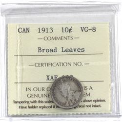 10-cent 1913 Broad Leaves ICCS Certified VG-8