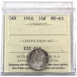 10-cent 1916 ICCS Certified MS-63.