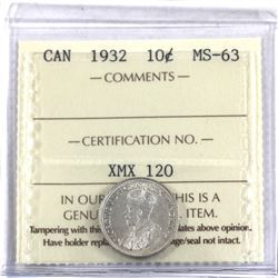 10-cent 1932 ICCS Certified MS-63.