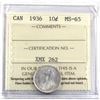 Image 1 : 10-cent 1936 ICCS Certified MS-65. An exceptionally attractive coin with hints of golden toning.