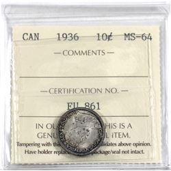 10-cent 1936 ICCS Certified MS-64