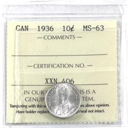 10-cent 1936 ICCS Certified MS-63.