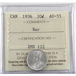 10-cent 1936 Bar ICCS Certified AU-55