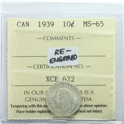 10-cent 1939 Re-Engraved ICCS Certified MS-65. Nice blast white coin.