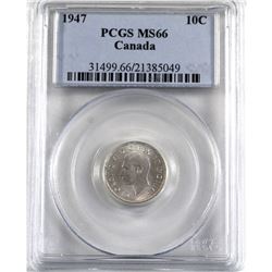 10-cent 1947 PCGS Certified MS-66. A bright lustrous coin with hints of Gold toning.