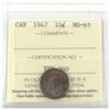 Image 1 : 10-cent 1947 ICCS Certified MS-65! A well struck coin with near flawless fields accented with soft v