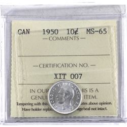 10-cent 1950 ICCS Certified MS-65.