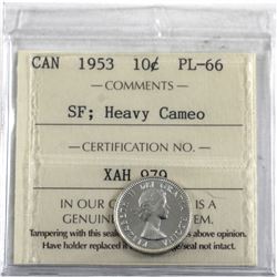 10-cent 1953 Shoulder Fold ICCS Certified PL-66 Heavy Cameo.