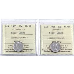10-cent 1955 & 1956 ICCS Certified PL-66 Heavy Cameo. 2pcs