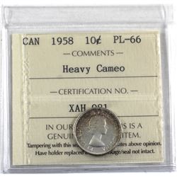 10-cent 1958 ICCS Certified PL-66 Heavy Cameo.