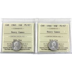 10-cent 1965 & 1966 ICCS Certified PL-67 Heavy Cameo. 2pcs.