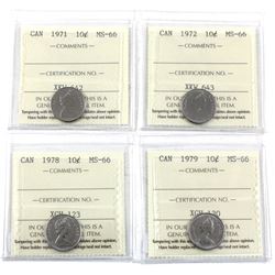 10-cent 1971, 1972, 1978, & 1979 ICCS Certified MS-66. 5pcs.
