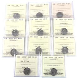 10-cent 1997, 1998, 1999P, 1999, 2000, 2001P Volunteers, 2001P, 2002P, 2003P, 2003P New Effigy, & 20