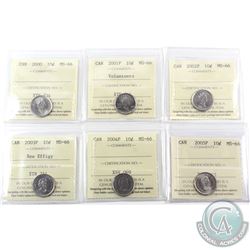 10-cent 2000, 2001P Volunteers, 2002P, 2003P New Effigy, 2004P & 2005P ICCS Certified MS-66. 6pcs