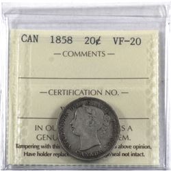 20-cent 1858 ICCS Certified VF-20