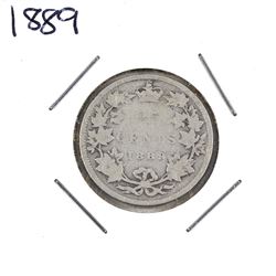 25-cent 1889 Closed 9 in G-4 condition (small scratches) coin has full date and lettering.