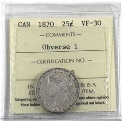 25-cent 1870 Obverse 1 ICCS Certified VF-30.