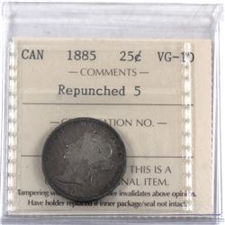 25-cent 1885 Repunched 5 ICCS Certified VG-10.