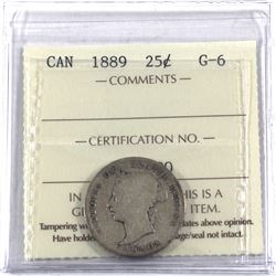 25-cent 1889 ICCS Certified G-6