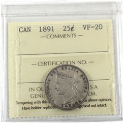 25-cent 1891 ICCS Certified VF-20. *Key Date*