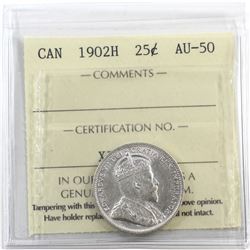 25-cent 1902-H ICCS Certified AU-50.