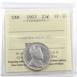 25-cent 1903 ICCS Certified VF-30.