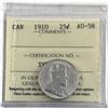 Image 1 : 25-cent 1910 ICCS Certified AU-58. Nice blast white coin with frosted fields!