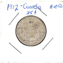25-cent 1912 in About AU condition. A bright lustrous coin with original mint luster throughout.