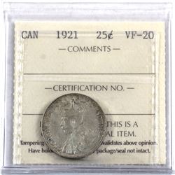 25-cent 1921 ICCS Certified VF-20.