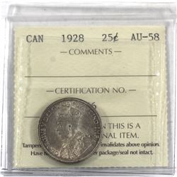25-cent 1928 ICCS Certified AU-58