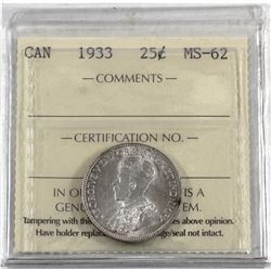 25-cent 1933 ICCS Certified MS-62.