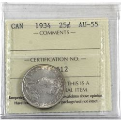25-cent 1934 ICCS Certified AU-55.