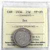 Image 1 : 25-cent 1936 Dot ICCS Certified VF-20.