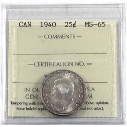 25-cent 1940 ICCS Certified MS-65.