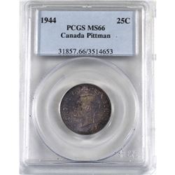 25-cent 1944 Pitman Sale PCGS Certified MS-66. Coin contains violet toning with hints of underlying