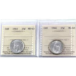 25-cent 1945 & 1946 both ICCS Certified MS-63 (2pcs)