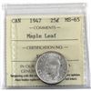 Image 1 : 25-cent 1947 Maple Leaf ICCS Certified MS-65.