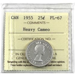 25-cent 1955 ICCS Certified PL-67 Heavy Cameo! *Top Grade*
