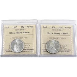 25-cent 1964 & 1965 both ICCS Certified MS-64 ULTRA HEAVY CAMEO!