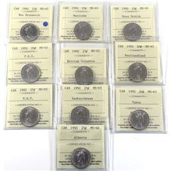 25-cent 1992 Provincial Commemorative ICCS Certified MS-65 or 66 - New Brunswick, Manitoba, Nova Sco
